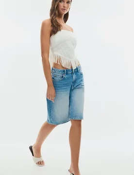 Bustier-Top mit Stickerei und Fransen Weiß S - Stradivarius - FashionsVida