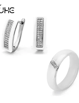 Fashion Woman Earrings Rings Ceramic Trend Jewelry Set Bling Crystal U Ben Slash Rhinestone Earrings Ceramic Rings Set For Women - Aliexpress - FashionsVida