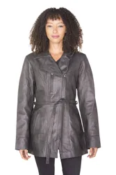Women's Leather Long Biker Jacket-Muscat in Dark Brown Size: 18 - Dark Brown - Size: 18
