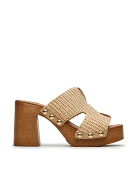 Woven Block Heel Sandals Beige female - Steve madden - FashionsVida