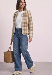 Teddy-Jacke mit Rundhals und Print female Beige