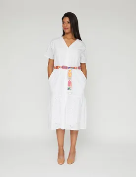 Vestido bordado suizo largo midi - October - FashionsVida