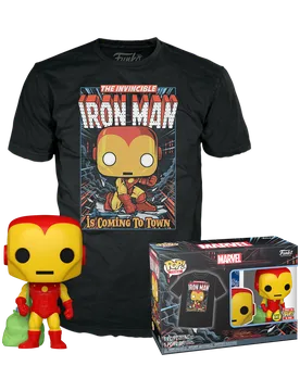 POP! & Tee: Marvel Holiday - Iron Man with Gifts T-Shirt set - Funko - FashionsVida