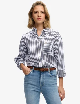Superdry Damen Poplin Langarmhemd mit Lockerer Passform Navy - Größe: 38 - 64.99 - FashionsVida