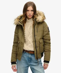 Superdry Damen Everest Bomberjacke mit Kapuze Grün - Größe: 40