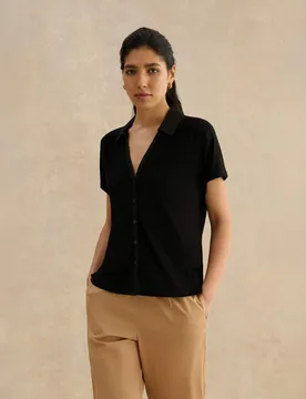 Jersey Collared Button Through Top Black female - Hobbs - FashionsVida