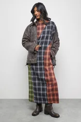 Women's Mixed Panelled Check Oversized Midi T-Shirt Dress Size: 12 - Multicolor - Size: 12