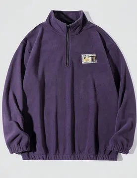 Sudadera holgada con cremallera frontal de cuarto y parche de franela para hombre, para otoño e invierno, top de manga larga - Shein - FashionsVida