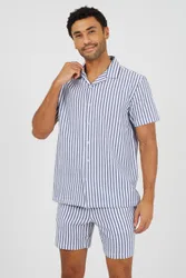 Mens Navy Striped Drawcord Shorts - Size Small