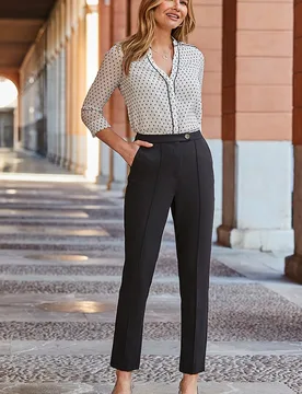 Womens Black Tailored Trousers With Pockets - Size 8 Long - Sosandar - FashionsVida