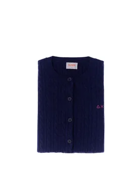 Cardigan trecce lana cashmere BLU NAVY L - Sun68 - FashionsVida