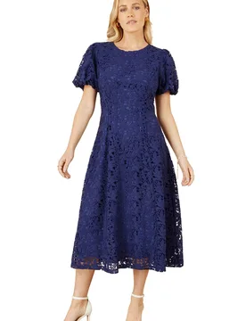 Women's Navy Lace Midi Dress Size: 10 - Navy - Size: 10 - Yumi - FashionsVida