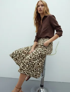 Falda midi estampado animal print - Andam - FashionsVida