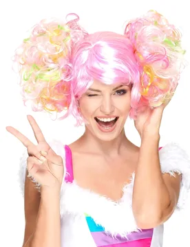 Disco-Perücke mit Zöpfen rosa-bunt - BESTER NOVELTY - FashionsVida