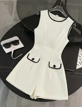 Mono de mujer de cuello redondo color albaricoque claro con contraste en la cintura, encantador y elegante, adecuado para vacaciones, casual, playa, c - Shein - FashionsVida