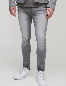Herren Tall Skinny Stretch Jeans Hosen Mid Grey Größe 38 - boohooMAN - FashionsVida