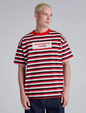 Manchester United Club Colours Stripe T-Shirt Red S - Outerstuff - FashionsVida