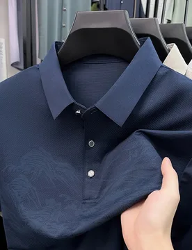 Summer Men's Ice Silk T-shirt Mountain Pattern Turn Down Collar Jacquard Business Casual Short Sleeve Elegant Tshirt Man - Aliexpress - FashionsVida