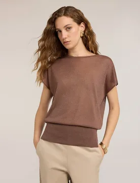 Jersey de mujer de hilo fino mezcla de viscosa y lurex ajuste boxy con banda en el bajo - Motivi - FashionsVida