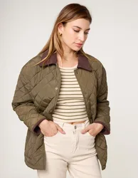 Diamond Quilted Oversized Coat - XL / KHAKI - female