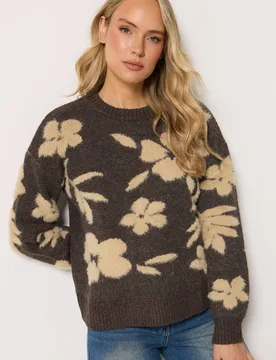 Women's Tall Jacquard Knitted Jumper in Chocolate Size: 8-10 - Chocolate - Size: 8-10 - Long tall sally - FashionsVida