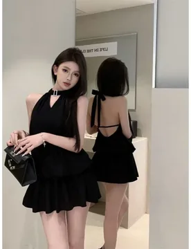 Summer Sleeveless Mini Dress Women Halter Neck Backless A Line Ruffle Tiered Casual Holiday Vacation Wear - Aliexpress - FashionsVida