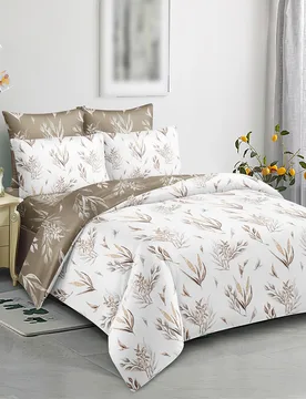 Set de 3 piezas con juego de funda nórdica y fundas de almohada con estampado de hojas florales. Juego de ropa de cama suave y amigable con la piel p - Shein - FashionsVida