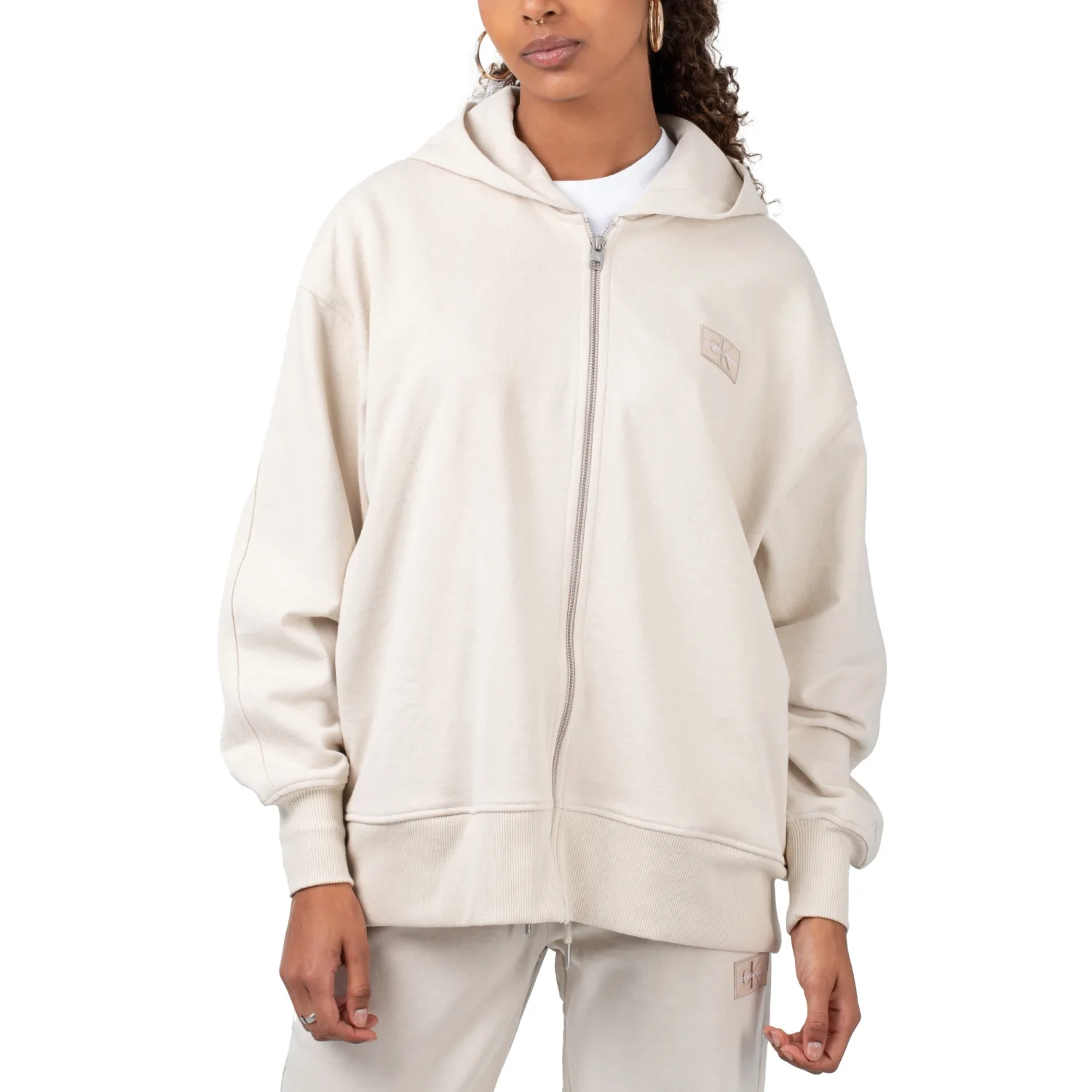 Zip-Through Hoodie Eggshell L Damen - Calvin Klein - FashionsVida
