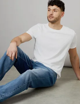 Mens Stone Wash Premium Stretch Straight Fit Jeans - Light Blue Cotton - Size 36 Regular - Maine - FashionsVida