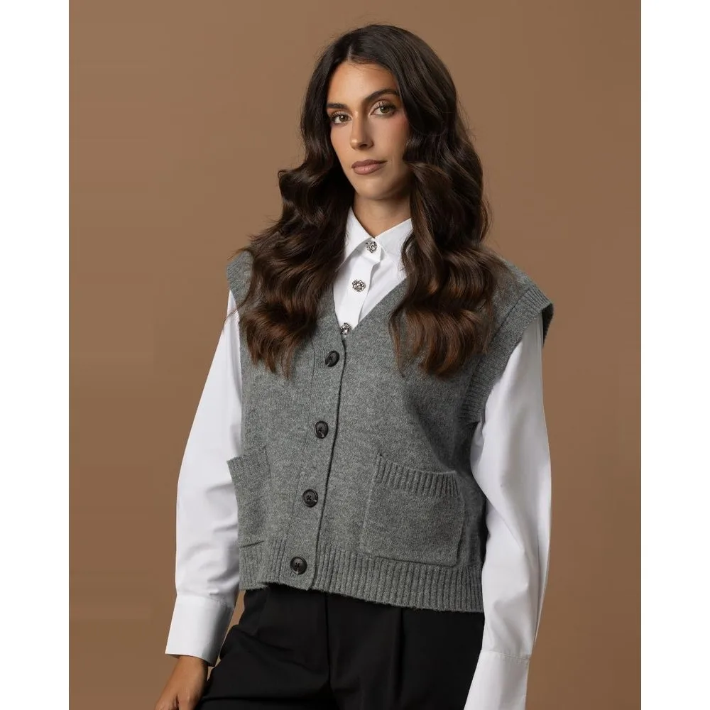 Chaleco de mujer de punto con cuello pico - JDY - FashionsVida