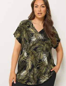 Women's Tropical Grown On Sleeve T-Shirt in Black Size: 34-36 - Black - Size: 34-36 - Yours - FashionsVida