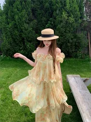 A gentle and elegant style heavy floral halter dress