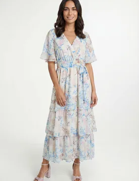 Womens Floral Print Ruffle Maxi Dress - White - Size 8 Uk - Wallis - FashionsVida