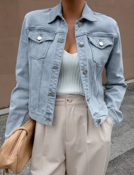Chaqueta de mezclilla con bolsillo con solapa, ropa de vuelta al colegio S - Shein - FashionsVida