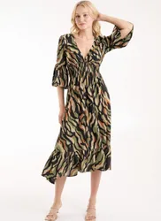Shirred Empire Bust Dress - S / MULTI - female