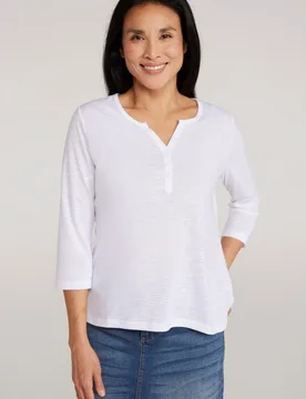 Agra Womens 3/4 Sleeve Slub Tee - White - White - Size: 16 - Mountain Warehouse - FashionsVida
