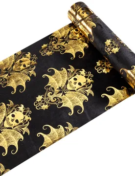 Barocker Tischläufer Skelett Samt Gold-Schwarz - CHAKS - FashionsVida