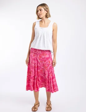 Cresento Womens Printed Asymmetric Slit Skirt - - Size: 14 - Weird Fish - FashionsVida