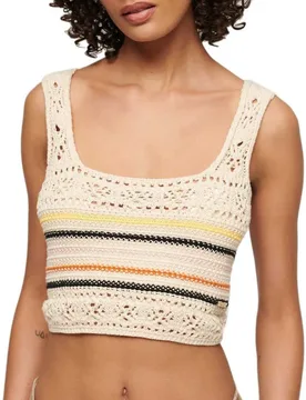 Canotta Lace Up Crochet Buttercream Mini Stripe L - Superdry - FashionsVida