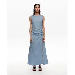 Vestido largo sisas tira superpuesta rayas
