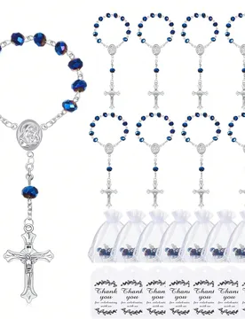 Sets Mini Cuentas de Rosario de Rosa, Recuerdos para Invitados de Bautizo, Recuerdos de Fiesta, Cuentas de Rosario de Rosa, Tarjeta con Bolsa de Organ - Shein - FashionsVida