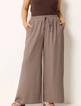 Women's Wide Leg Textured Trousers in Light Brown Size: 16R - Light Brown - Size: 16R - Yours - FashionsVida