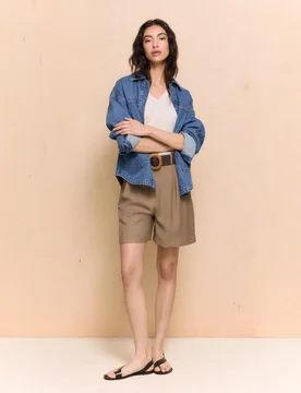 Bermuda pinzas cinturón de mujer - Easy Wear - FashionsVida