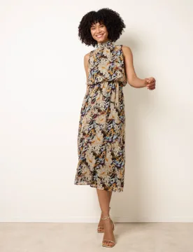 Watercolour Printed Sleeveless Midi Dress - L / BLACK - female - Blue Vanilla - FashionsVida