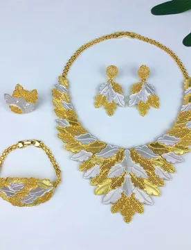 Italian Gold Color Jewelry Set For Women Dubai Nigeria Party Jewelry Full Set Plant Pattern Necklace Earrings Bracelet And Ring - Aliexpress - FashionsVida