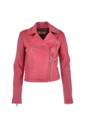 Women's 'Brooklyn' Short Leather Biker Jacket in Raspberry Size: 14 - Raspberry - Size: 14