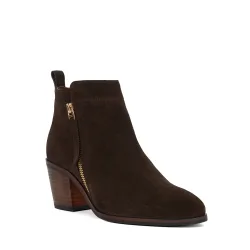 Womens Ladies Paicing - Block Heel Side Zip Boots - Brown Leather - Size Uk 3