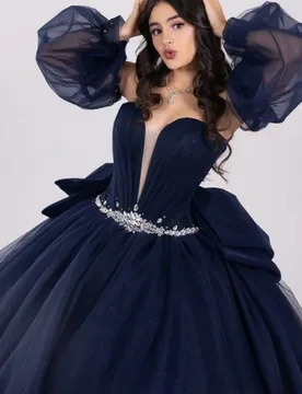 Dark blue Quinceanera Dress Lace crystal Tull glitter decal Lace vestidos de 15 Quinceanera ﻿Customized - Aliexpress - FashionsVida
