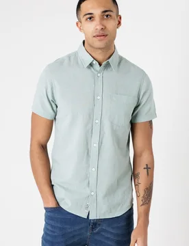 Mens Linen Blend Short Sleeve Shirt with Pocket - - Size: XL - Tokyo Laundry - FashionsVida
