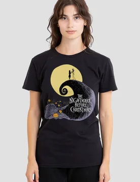 Women's The Nightmare Before Christmas Moon Silhouette T-Shirt, Black Size: Large - Black - Size: L - Disney - FashionsVida